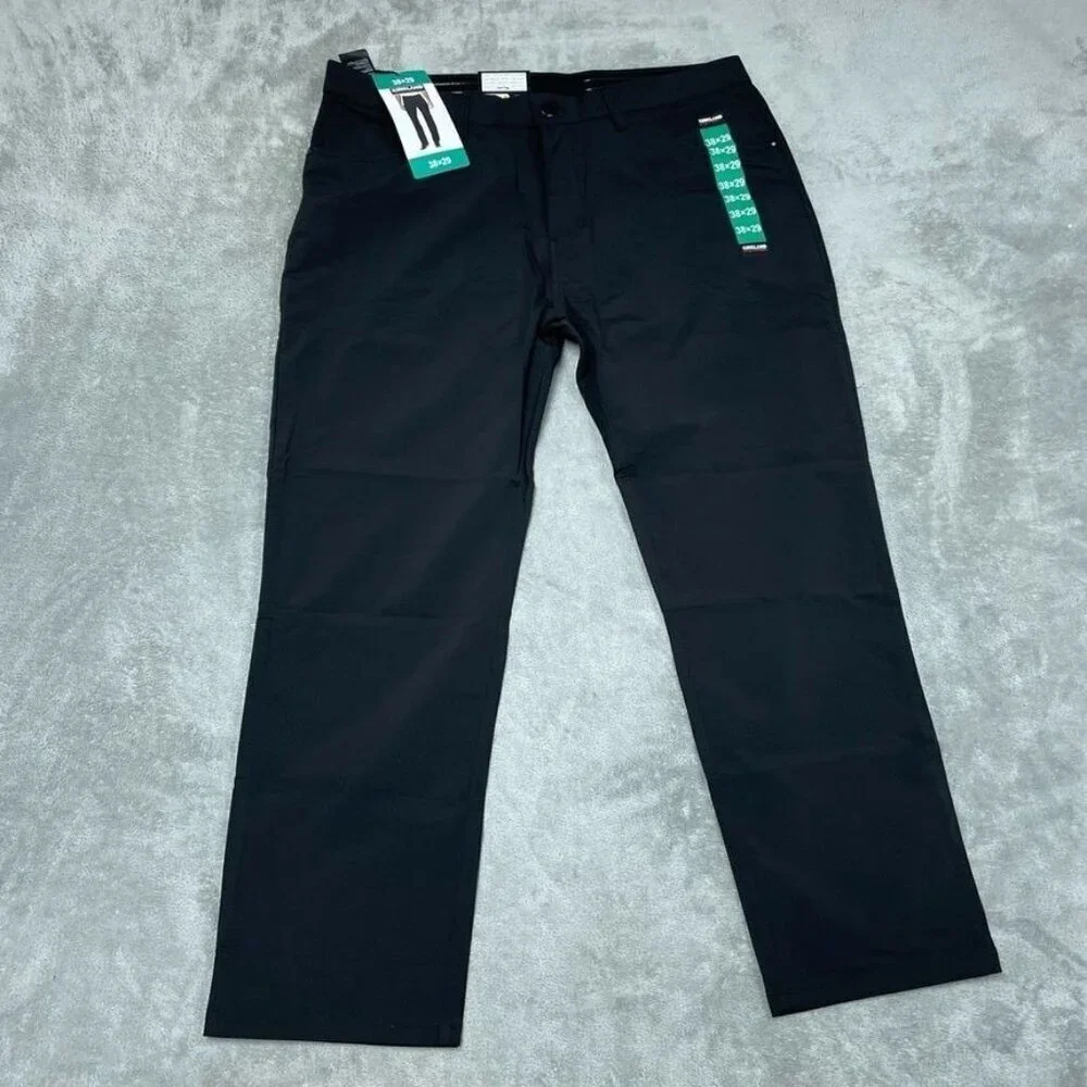 Kirkland Signature Mens Black Pants Size 38x29 Polyester Blend Slim Fit a0647